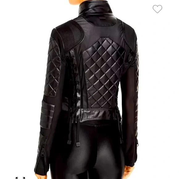 BLANC NOIR Leather and Mesh Moto Jacket NWOT  size small - Picture 5 of 16